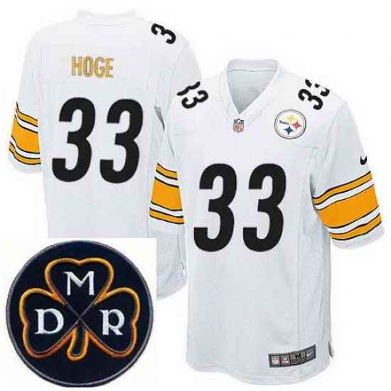 Men's Nike Pittsburgh Steelers #33 Merril Hoge Elite White NFL MDR Dan Rooney Patch Jersey